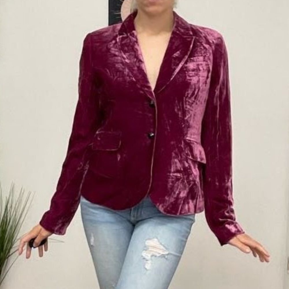 Philippe Adec Button-Up Velvet Blazer Jacket Long Sleeve Size 8 Purple